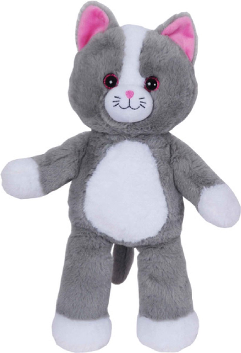 Kat (Grijs/Wit) Pluche Knuffel 45 cm {Boerderij Dieren | Speelgoed Knuffeldier Knuffelbeest voor kinderen jongens meisjes | Cat Kitten Animal Plush Toy}